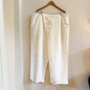 Linea Uomo Mens White Linen Blend Drawstring Relaxed Pants W48 x L30